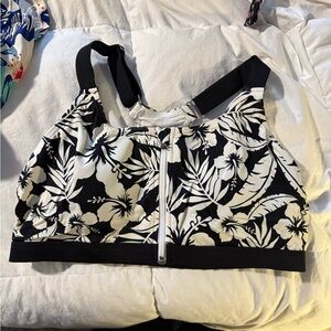 Lands' End Black and White Floral Swim Top